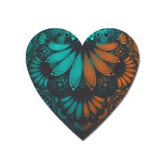 Beautiful Teal And Orange Paisley Fractal Feathers Heart Magnet by jayaprime