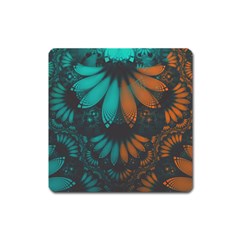 Beautiful Teal And Orange Paisley Fractal Feathers Square Magnet by jayaprime