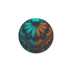 Beautiful Teal And Orange Paisley Fractal Feathers Golf Ball Marker by jayaprime