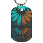 Beautiful Teal and Orange Paisley Fractal Feathers Dog Tag (Two Sides) Front