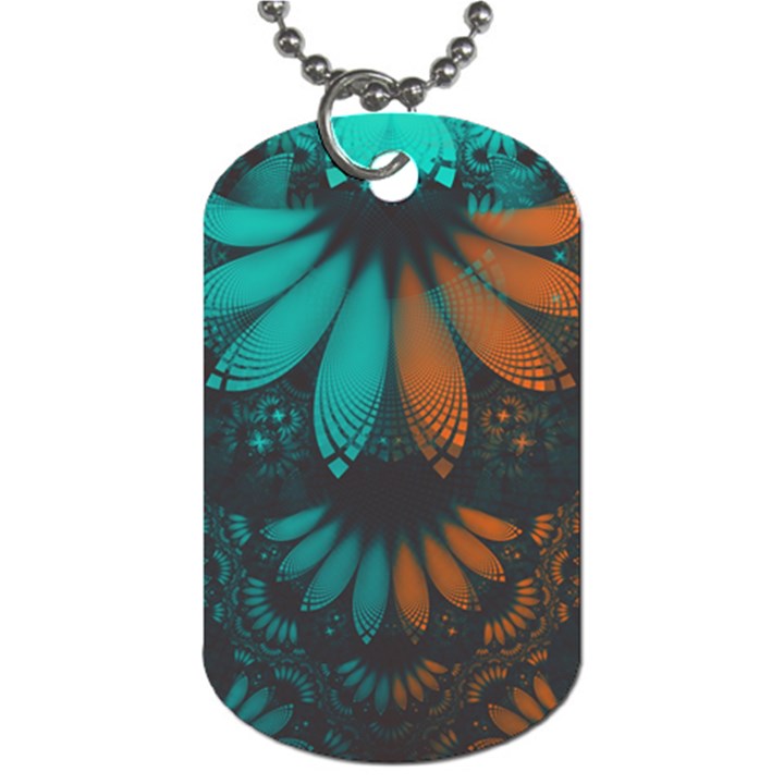 Beautiful Teal and Orange Paisley Fractal Feathers Dog Tag (Two Sides)