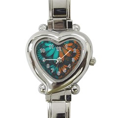 Beautiful Teal And Orange Paisley Fractal Feathers Heart Italian Charm Watch by jayaprime