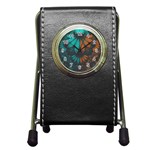 Beautiful Teal and Orange Paisley Fractal Feathers Pen Holder Desk Clocks Front