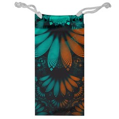 Beautiful Teal And Orange Paisley Fractal Feathers Jewelry Bag by jayaprime