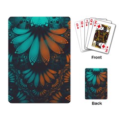 Beautiful Teal And Orange Paisley Fractal Feathers Playing Card by jayaprime