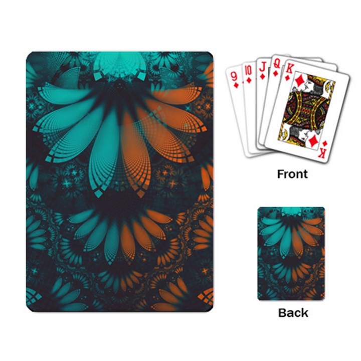 Beautiful Teal and Orange Paisley Fractal Feathers Playing Card