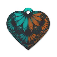 Beautiful Teal And Orange Paisley Fractal Feathers Dog Tag Heart (one Side) by jayaprime