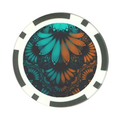 Beautiful Teal And Orange Paisley Fractal Feathers Poker Chip Card Guard by jayaprime