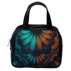 Beautiful Teal And Orange Paisley Fractal Feathers Classic Handbags (one Side) by jayaprime