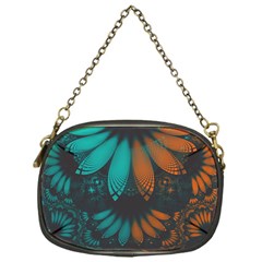 Beautiful Teal And Orange Paisley Fractal Feathers Chain Purses (one Side)  by jayaprime