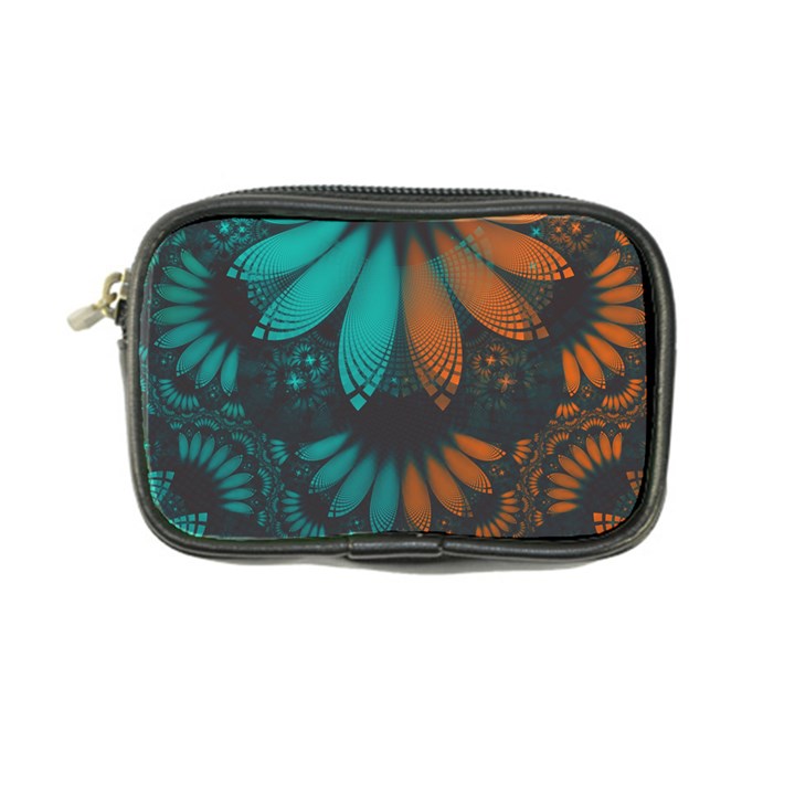 Beautiful Teal and Orange Paisley Fractal Feathers Coin Purse