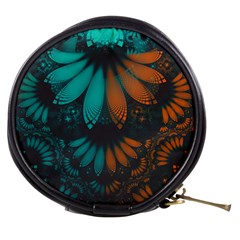 Beautiful Teal And Orange Paisley Fractal Feathers Mini Makeup Bags by jayaprime