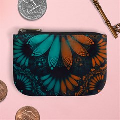 Beautiful Teal And Orange Paisley Fractal Feathers Mini Coin Purses by jayaprime