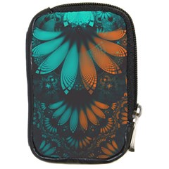 Beautiful Teal And Orange Paisley Fractal Feathers Compact Camera Cases by jayaprime