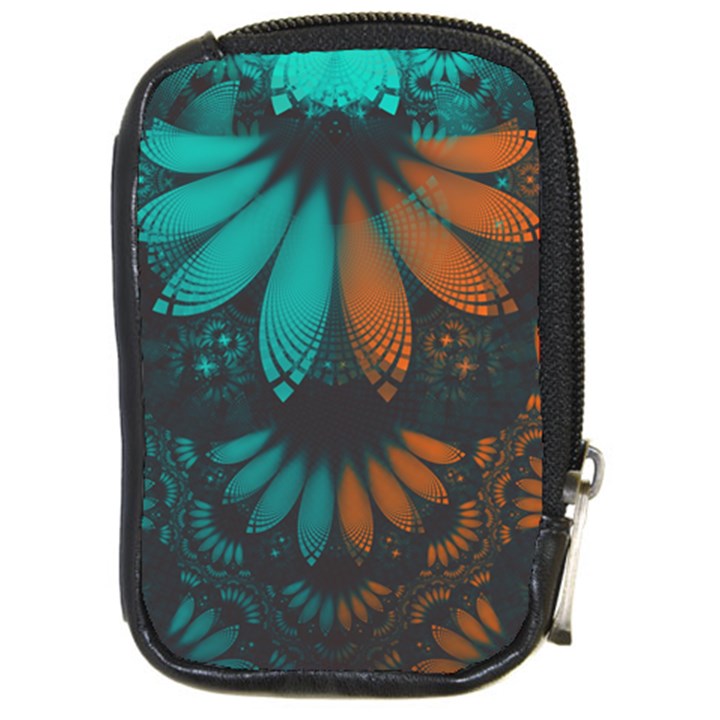 Beautiful Teal and Orange Paisley Fractal Feathers Compact Camera Cases