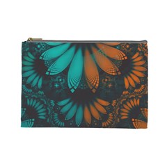 Beautiful Teal And Orange Paisley Fractal Feathers Cosmetic Bag (large)  by jayaprime