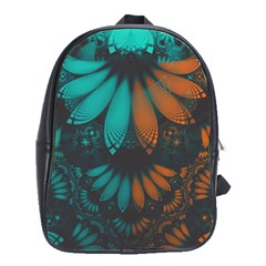 Beautiful Teal And Orange Paisley Fractal Feathers School Bag (large) by jayaprime