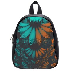 Beautiful Teal And Orange Paisley Fractal Feathers School Bag (small) by jayaprime