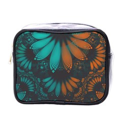 Beautiful Teal And Orange Paisley Fractal Feathers Mini Toiletries Bags by jayaprime