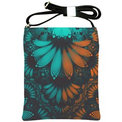 Beautiful Teal And Orange Paisley Fractal Feathers Shoulder Sling Bags by jayaprime