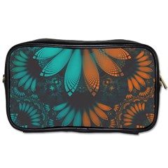 Beautiful Teal And Orange Paisley Fractal Feathers Toiletries Bags 2-side by jayaprime