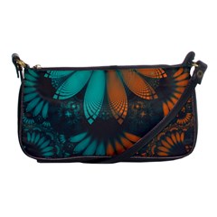 Beautiful Teal And Orange Paisley Fractal Feathers Shoulder Clutch Bags by jayaprime