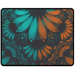 Beautiful Teal And Orange Paisley Fractal Feathers Fleece Blanket (medium)  by jayaprime