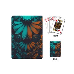 Beautiful Teal And Orange Paisley Fractal Feathers Playing Cards (mini)  by jayaprime