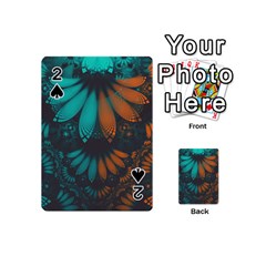 Beautiful Teal And Orange Paisley Fractal Feathers Playing Cards 54 (mini)  by jayaprime