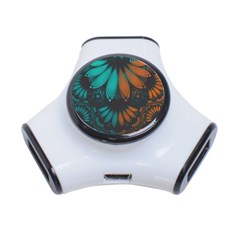 Beautiful Teal And Orange Paisley Fractal Feathers 3-port Usb Hub by jayaprime