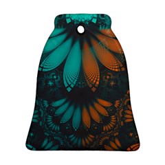 Beautiful Teal And Orange Paisley Fractal Feathers Bell Ornament (two Sides) by jayaprime