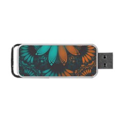 Beautiful Teal And Orange Paisley Fractal Feathers Portable Usb Flash (one Side) by jayaprime