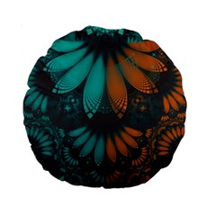 Beautiful Teal And Orange Paisley Fractal Feathers Standard 15  Premium Round Cushions by jayaprime