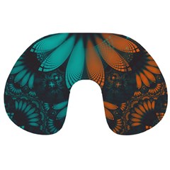 Beautiful Teal And Orange Paisley Fractal Feathers Travel Neck Pillows by jayaprime