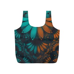 Beautiful Teal And Orange Paisley Fractal Feathers Full Print Recycle Bags (s)  by jayaprime