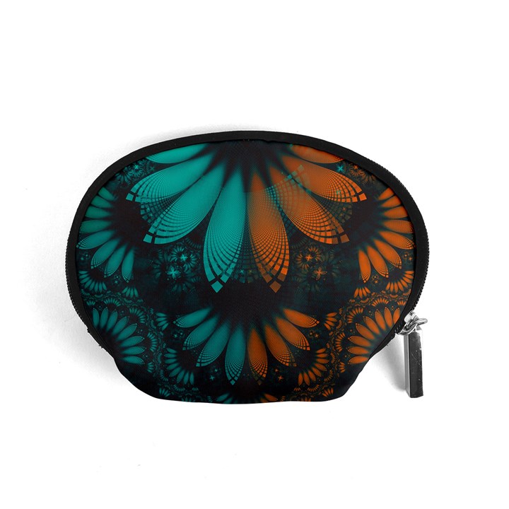 Beautiful Teal and Orange Paisley Fractal Feathers Accessory Pouches (Small) 