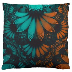 Beautiful Teal And Orange Paisley Fractal Feathers Large Flano Cushion Case (two Sides) by jayaprime