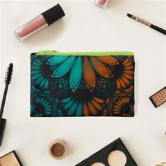 Beautiful Teal And Orange Paisley Fractal Feathers Cosmetic Bag (xs) by jayaprime