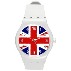 Union Jack Pencil Art Round Plastic Sport Watch (m) by picsaspassion