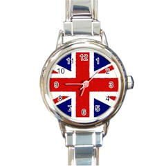 Union Jack Watercolor Drawing Art Round Italian Charm Watch by picsaspassion