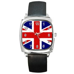 Union Jack Watercolor Drawing Art Square Metal Watch by picsaspassion