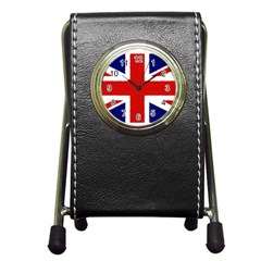 Union Jack Watercolor Drawing Art Pen Holder Desk Clocks by picsaspassion