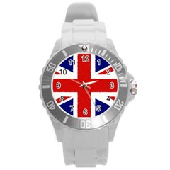 Union Jack Watercolor Drawing Art Round Plastic Sport Watch (l) by picsaspassion