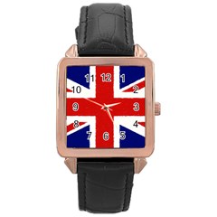 Union Jack Watercolor Drawing Art Rose Gold Leather Watch  by picsaspassion