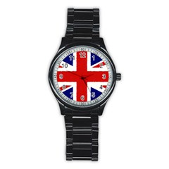 Union Jack Watercolor Drawing Art Stainless Steel Round Watch by picsaspassion