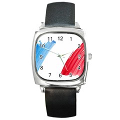 France Flag, Banner Watercolor Painting Art Square Metal Watch by picsaspassion