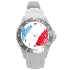 France Flag, Banner Watercolor Painting Art Round Plastic Sport Watch (l) by picsaspassion