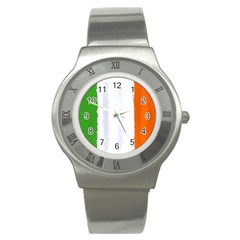 Flag Ireland, Banner Watercolor Painting Art Stainless Steel Watch by picsaspassion