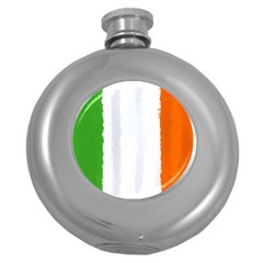 Flag Ireland, Banner Watercolor Painting Art Round Hip Flask (5 Oz) by picsaspassion