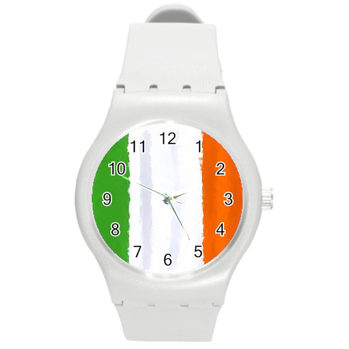 Flag Ireland, banner watercolor painting art Round Plastic Sport Watch (M)